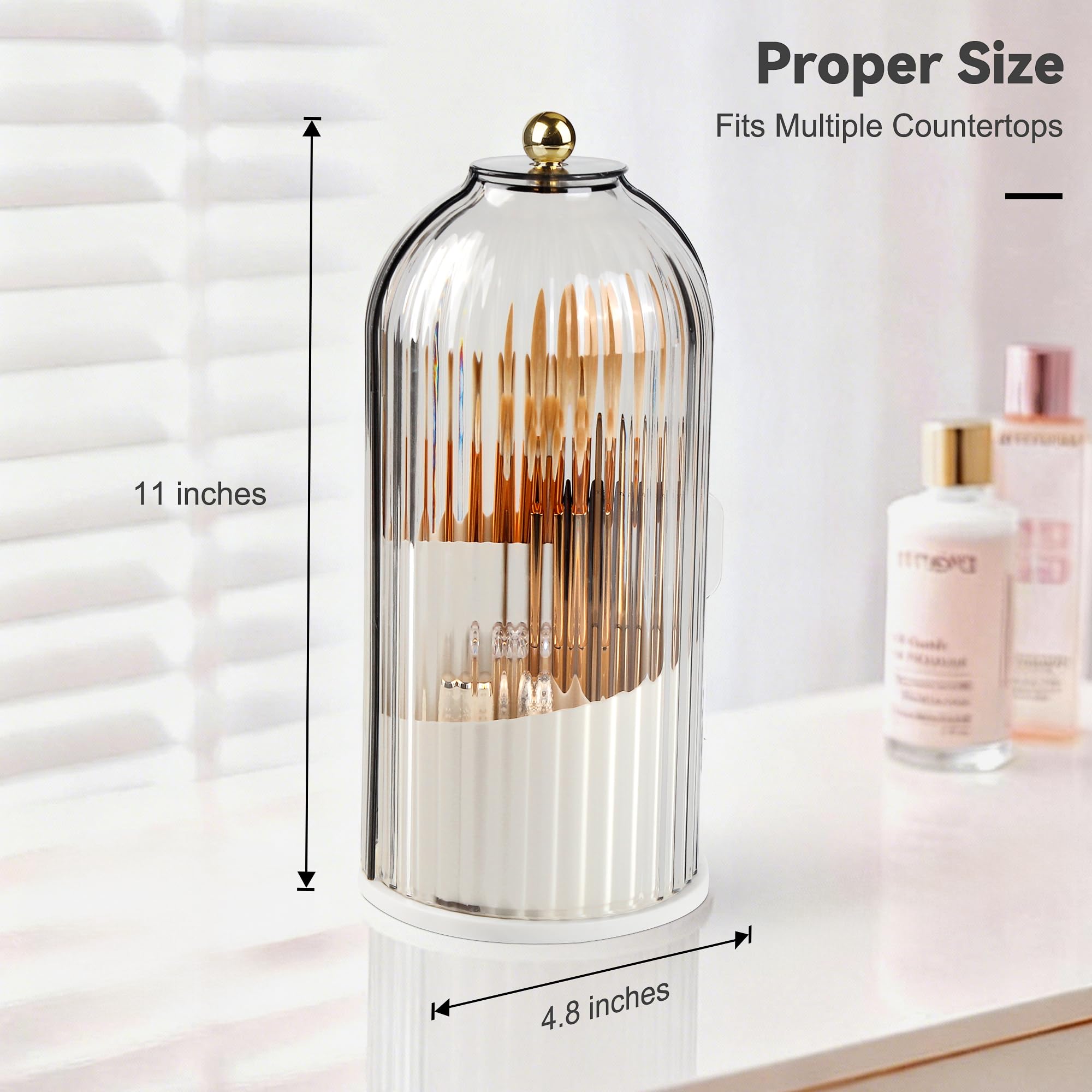Hvygss 360° Rotating Makeup Brush Holder with Lid – Waterproof 3-Compartment Organizer
