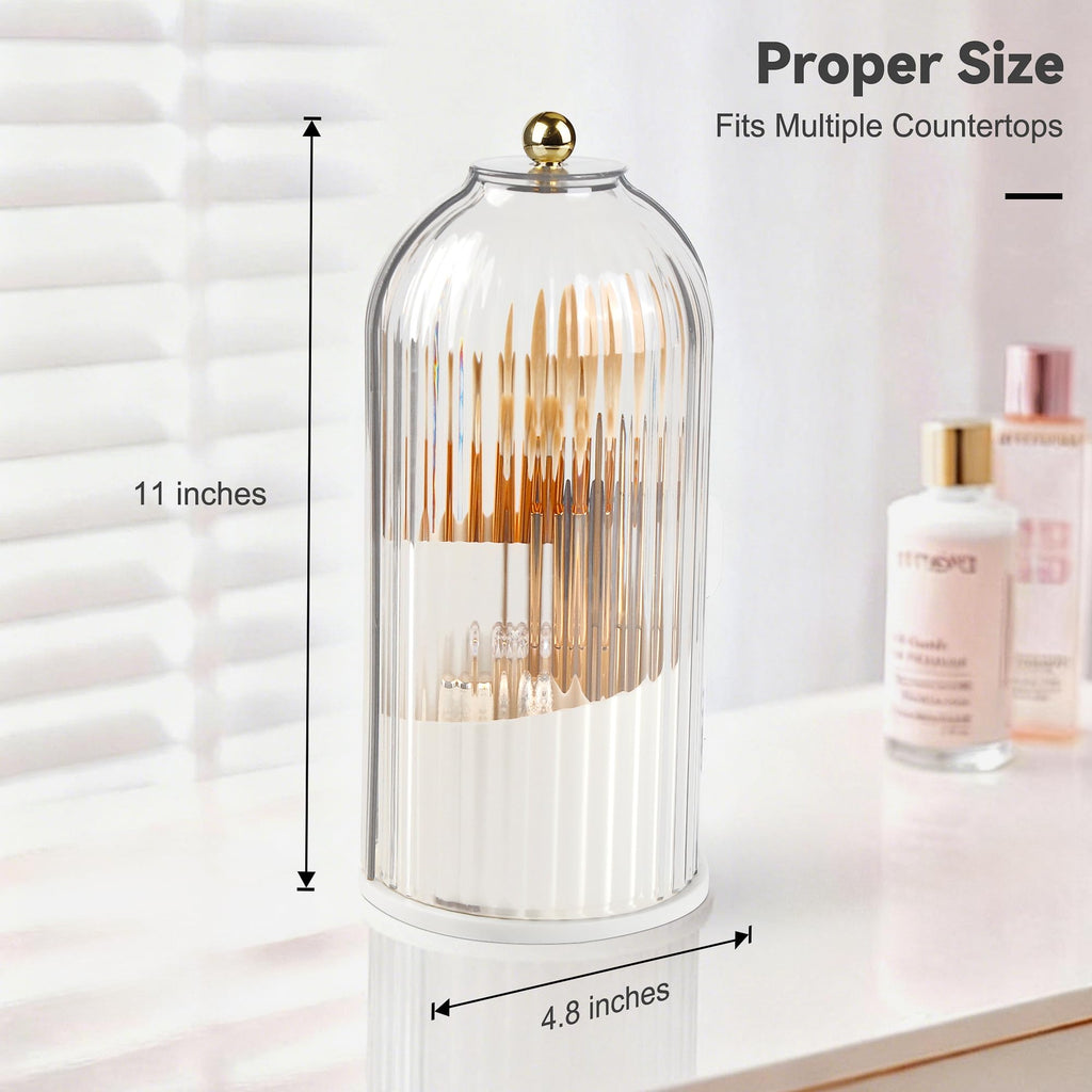Hvygss 360° Rotating Makeup Brush Holder with Lid | Waterproof Three-Compartment Vanity Organizer