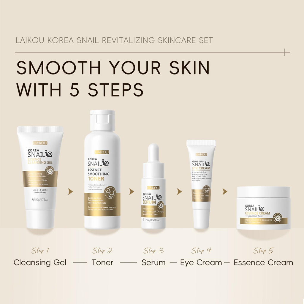 HXLYBD Korean Snail Essence Skincare Kit – 5-Piece Gift Set for All Skin Types