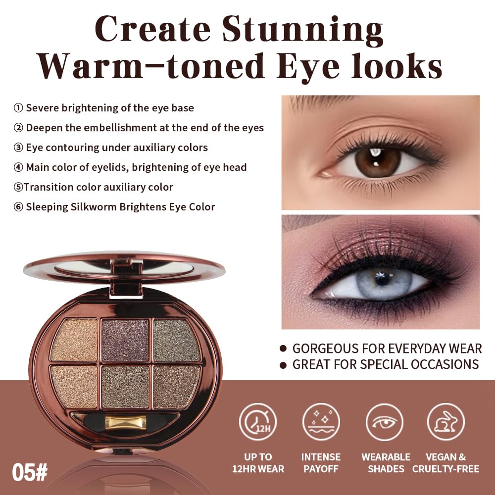 Hxssll 6-Color Shimmer Eyeshadow Palette – High Pigment Metallic Glow for Smoky, Glam & Evening Looks