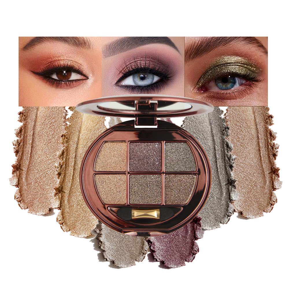 Hxssll 6-Color Shimmer Eyeshadow Palette – High Pigment Metallic Glow for Smoky, Glam & Evening Looks
