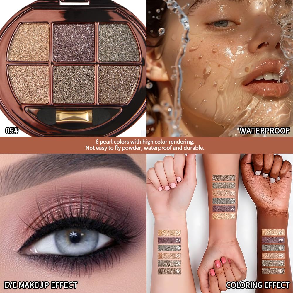 Hxssll 6-Color Shimmer Eyeshadow Palette – High Pigment Metallic Glow for Smoky, Glam & Evening Looks