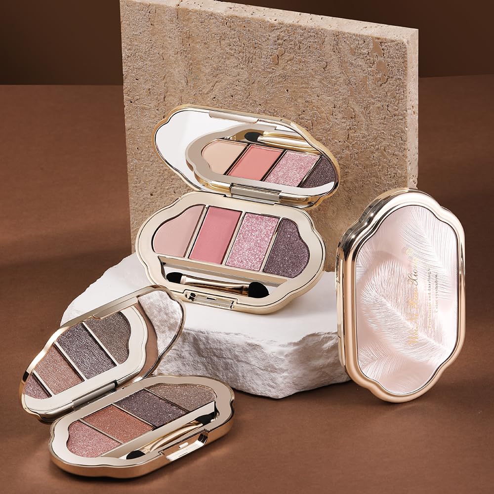 Hxssll 4-Color Neutral Nude Matte & Shimmer Eyeshadow Palette – Peach Bronze Cocoa for Blue/Green Eyes