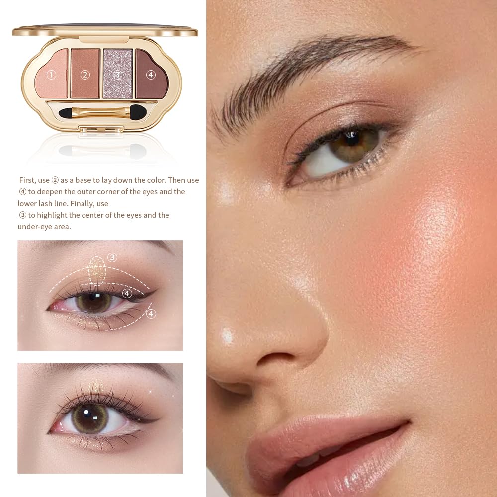 Hxssll 4-Color Neutral Nude Matte & Shimmer Eyeshadow Palette – Peach Bronze Cocoa for Blue/Green Eyes