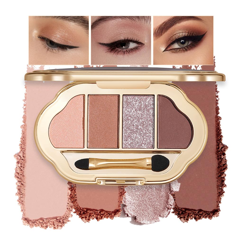 Hxssll 4-Color Neutral Nude Matte & Shimmer Eyeshadow Palette – Peach Bronze Cocoa for Blue/Green Eyes