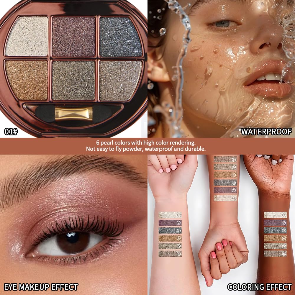 Hxssll Shimmer Glitter Metallic Eyeshadow Palette – Neutral Cool-Tone Glam
