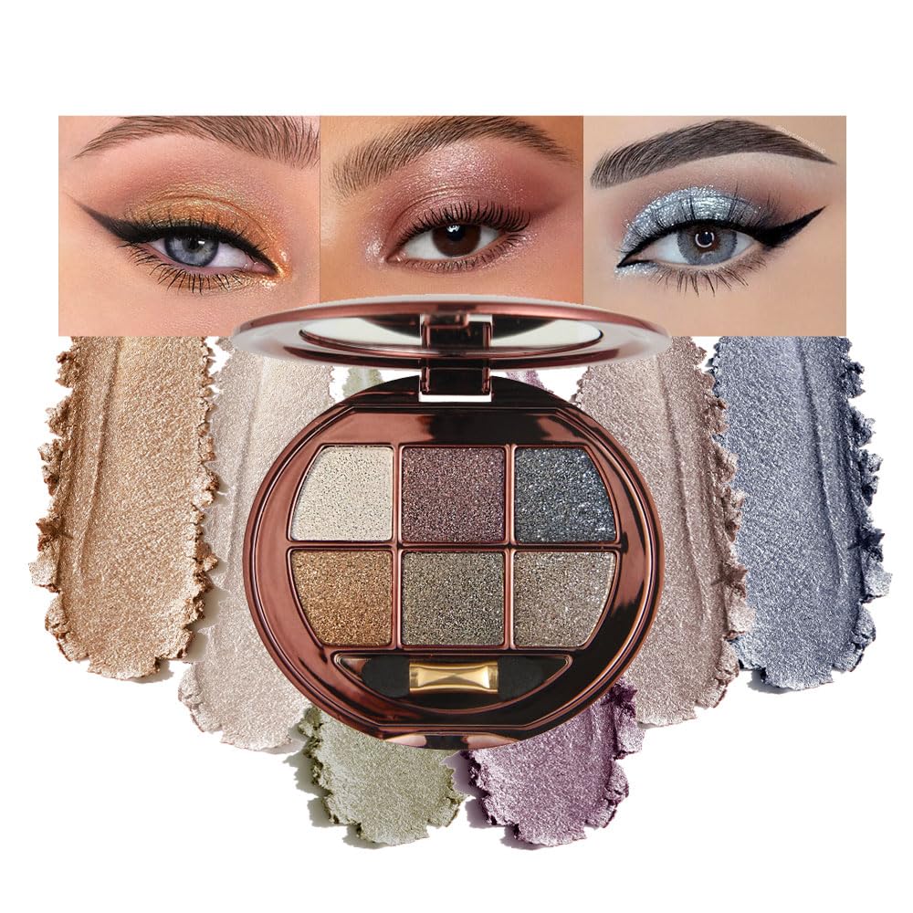 Hxssll Shimmer Glitter Metallic Eyeshadow Palette – Neutral Cool-Tone Glam