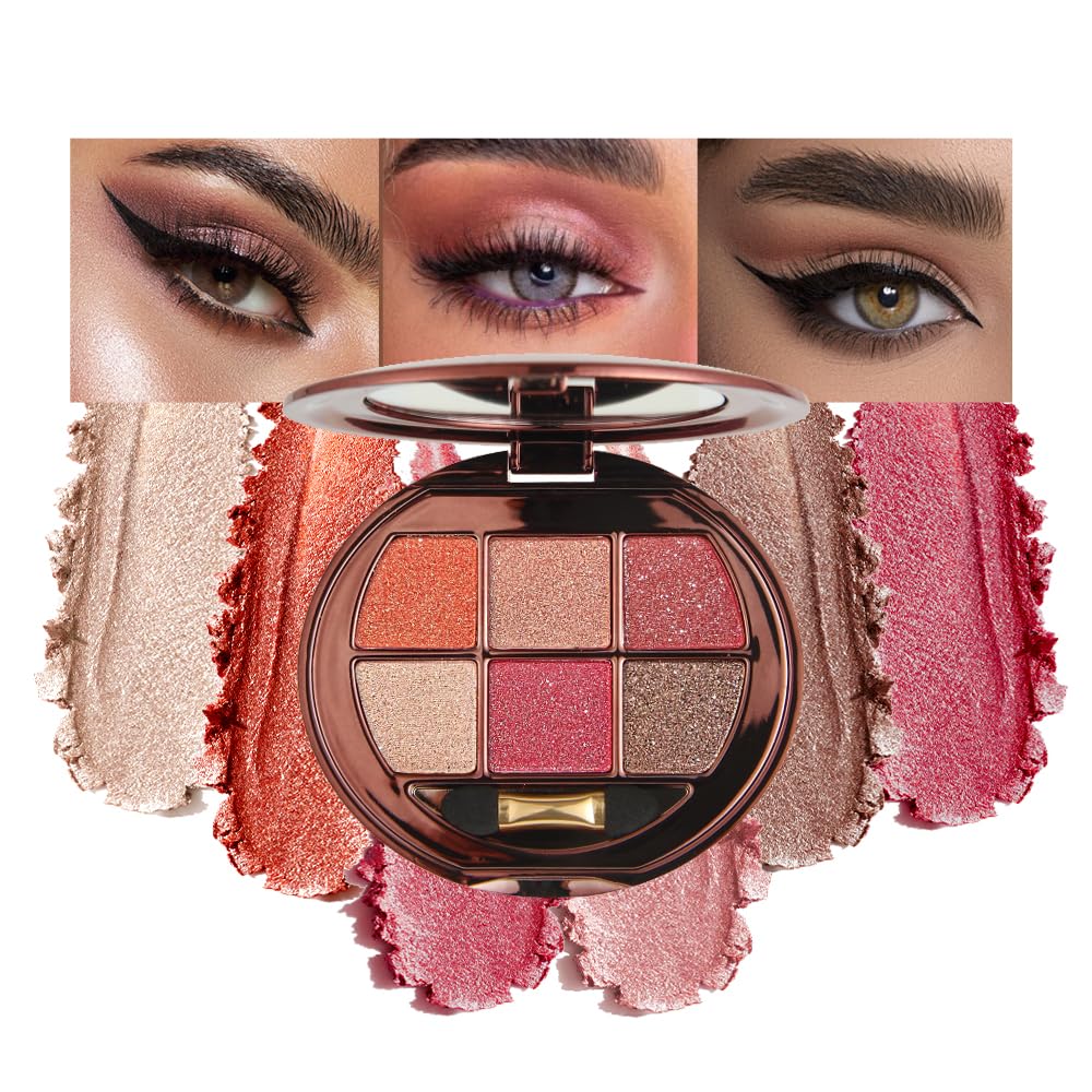 Hxssll Shimmer Glitter Mini Eyeshadow Palette – 6 Warm Tones, High Pigment & Waterproof