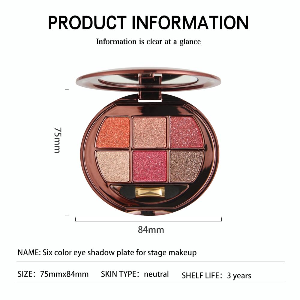 Hxssll Shimmer Glitter Mini Eyeshadow Palette – 6 Warm Tones, High Pigment & Waterproof