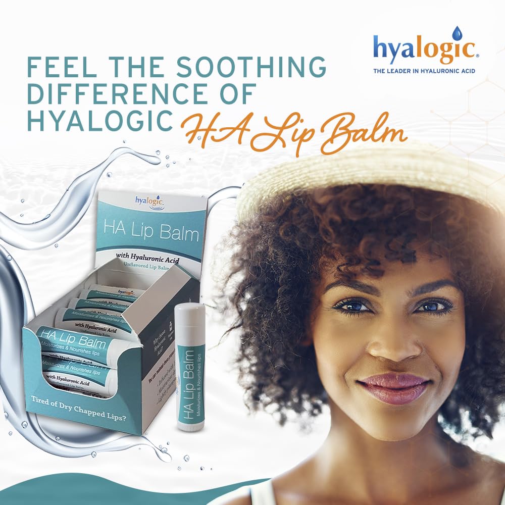 Hyalogic HA Lip Balm – Hyaluronic Acid & Organic Coconut Oil, Fragrance-Free, 4 Sticks (4.25g each)