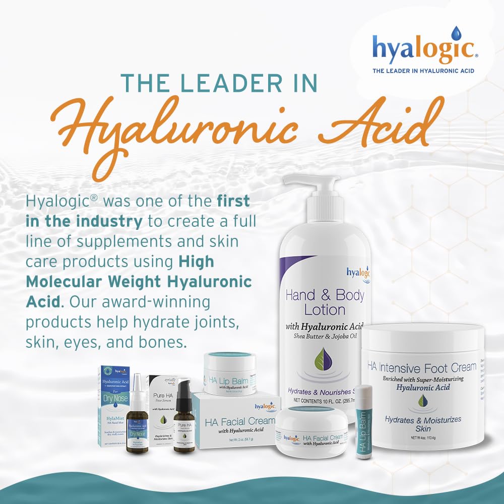 Hyalogic HA Lip Balm – Hyaluronic Acid & Organic Coconut Oil, Fragrance-Free, 4 Sticks (4.25g each)