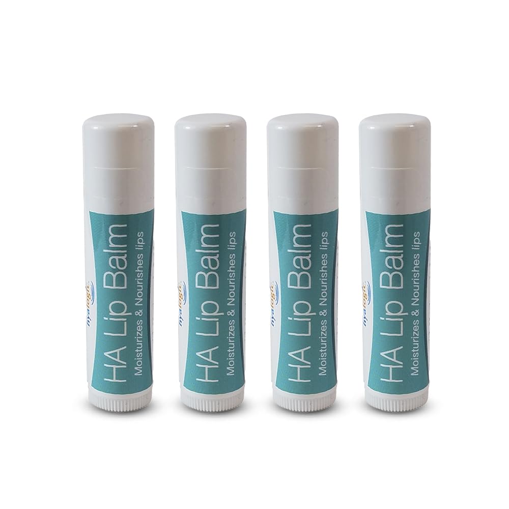 Hyalogic HA Lip Balm – Hyaluronic Acid & Organic Coconut Oil, Fragrance-Free, 4 Sticks (4.25g each)