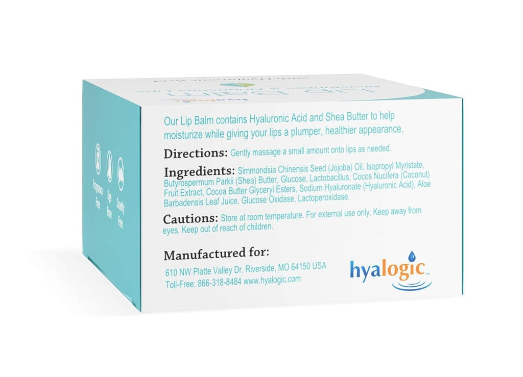 Hyalogic HA Lip Balm – Hydrating Hyaluronic Acid Lip Care (Vegan, Fragrance-Free) – 3 Sticks