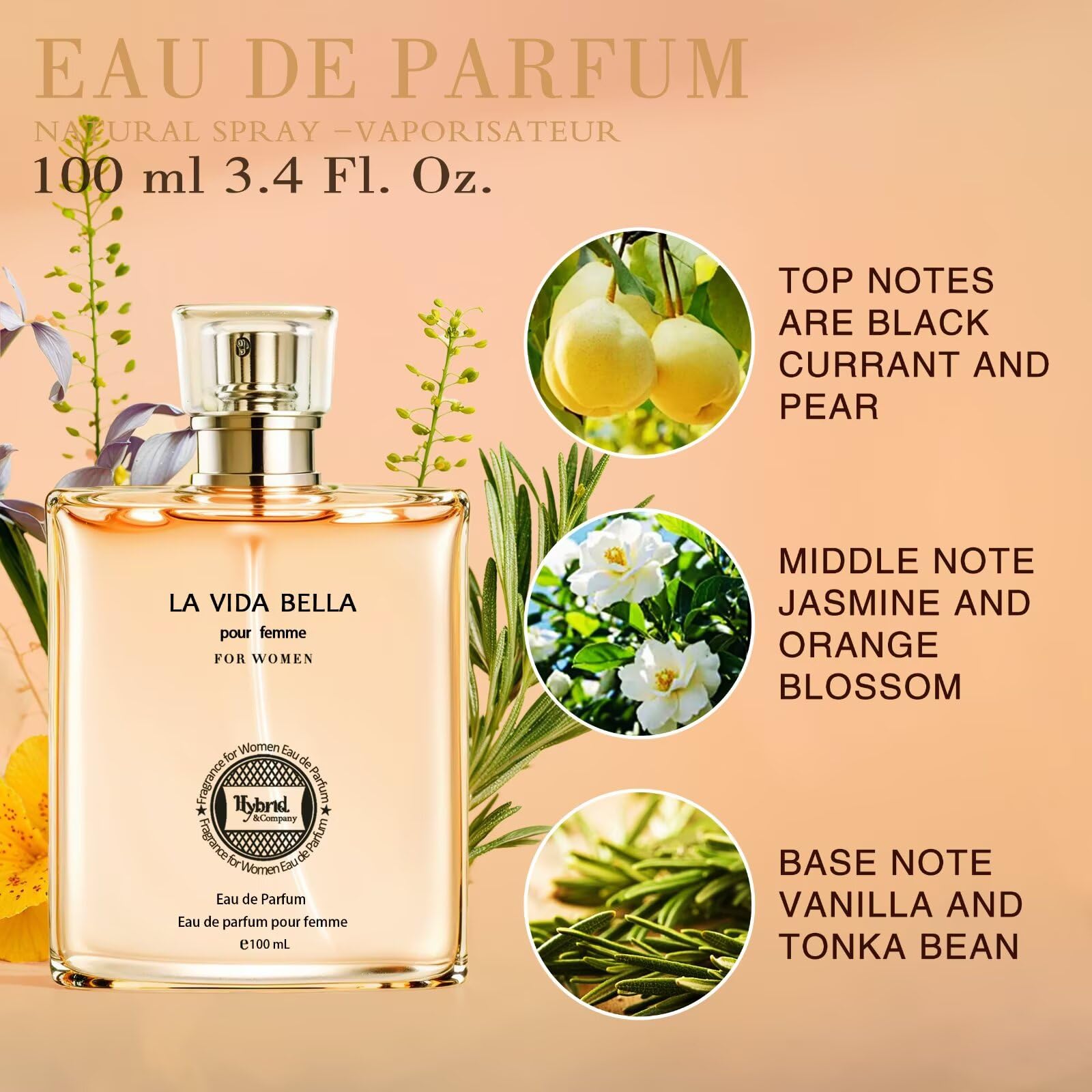 Hybrid & Company La Vida Bella Eau de Parfum for Women – Elegant Scent, 3.4 fl oz