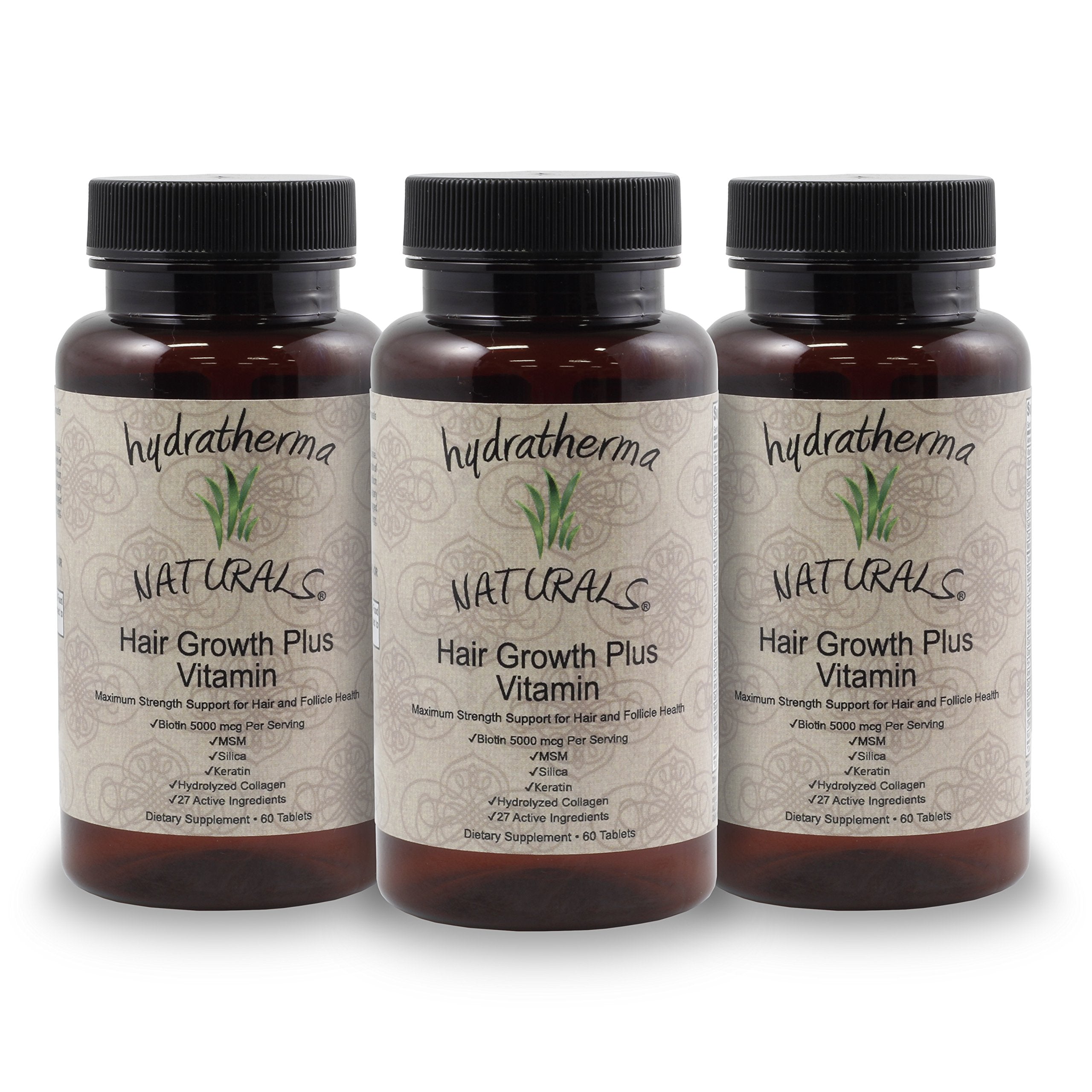 Hydratherma Naturals Hair Growth Plus with 5000mcg Biotin – 27 Ingredients, 60 Tablets