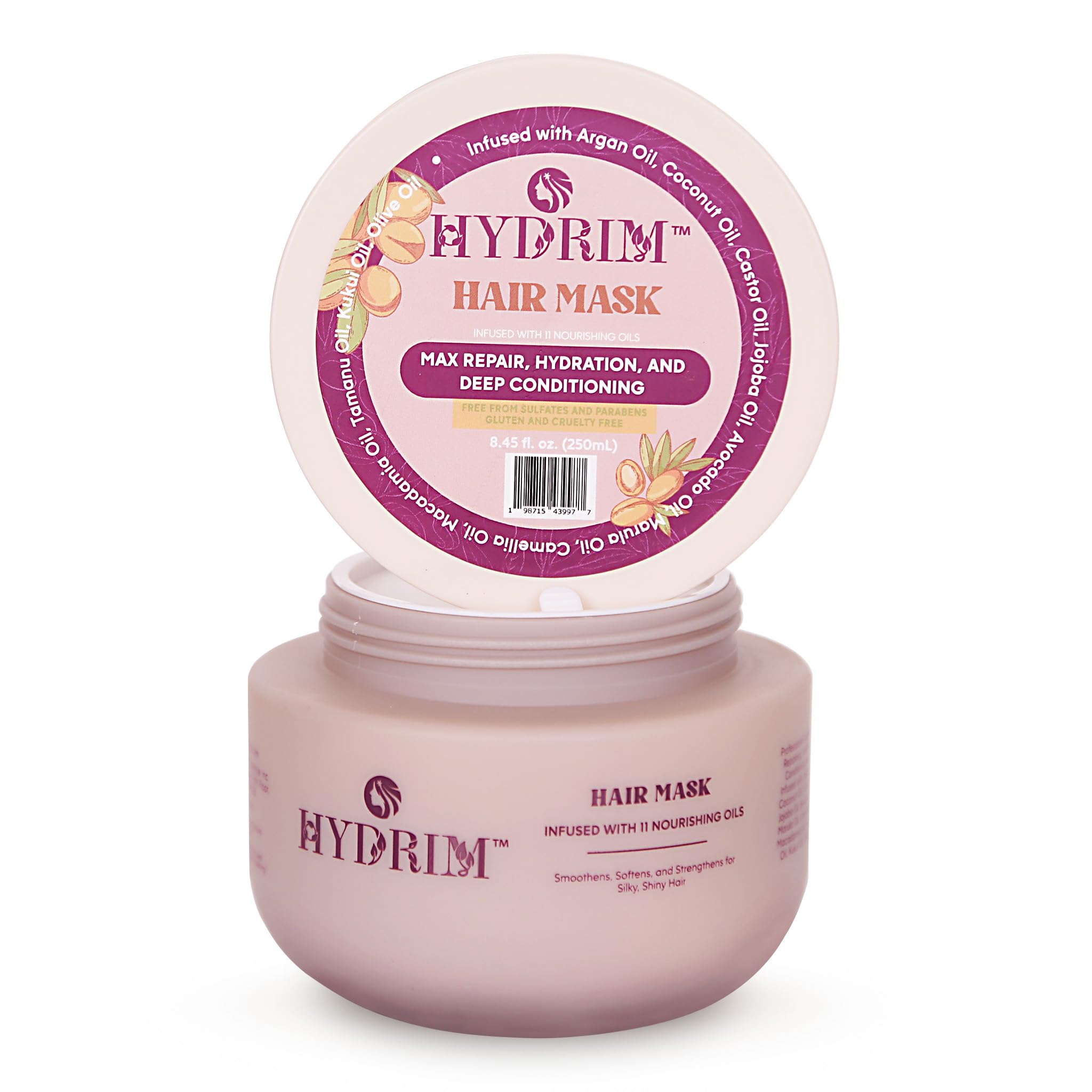 Hydrim Botanical Hydrating Hair Mask – Deep Conditioner with Argan & 10 Oils (8.45 oz)