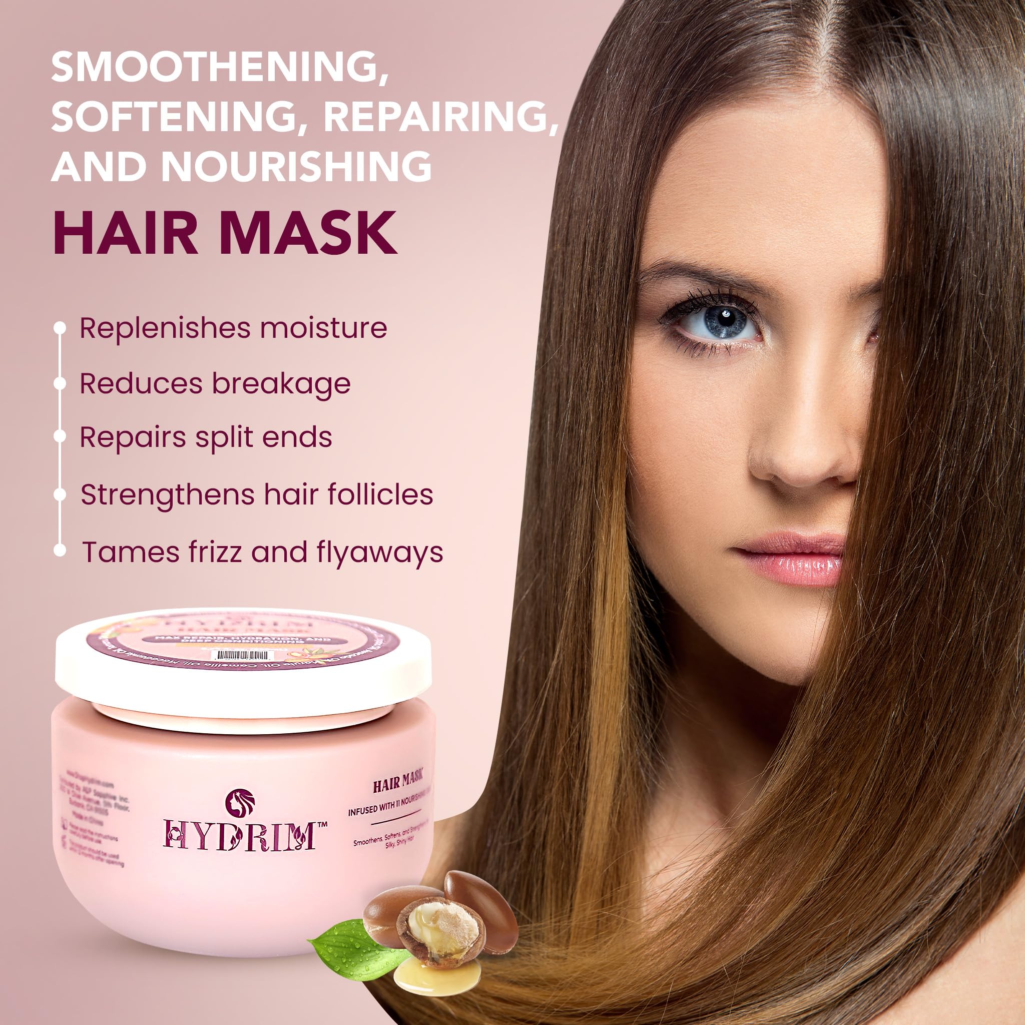 Hydrim Botanical Hydrating Hair Mask – Deep Conditioner with Argan & 10 Oils (8.45 oz)