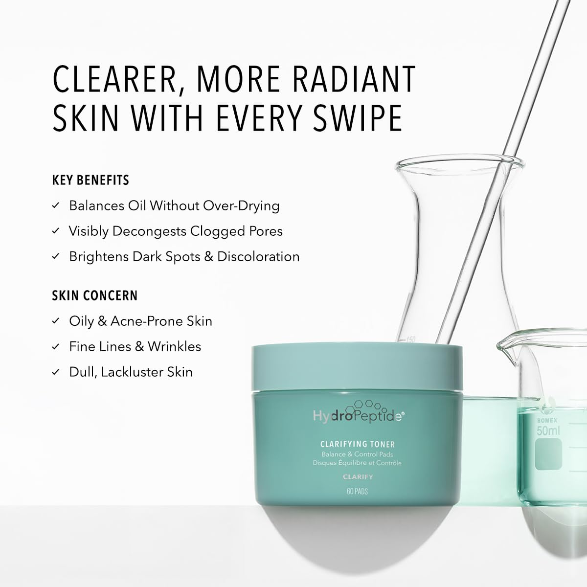 HydroPeptide Clarifying Toner Pads with Peptides for Balance & Control — 60 Pads