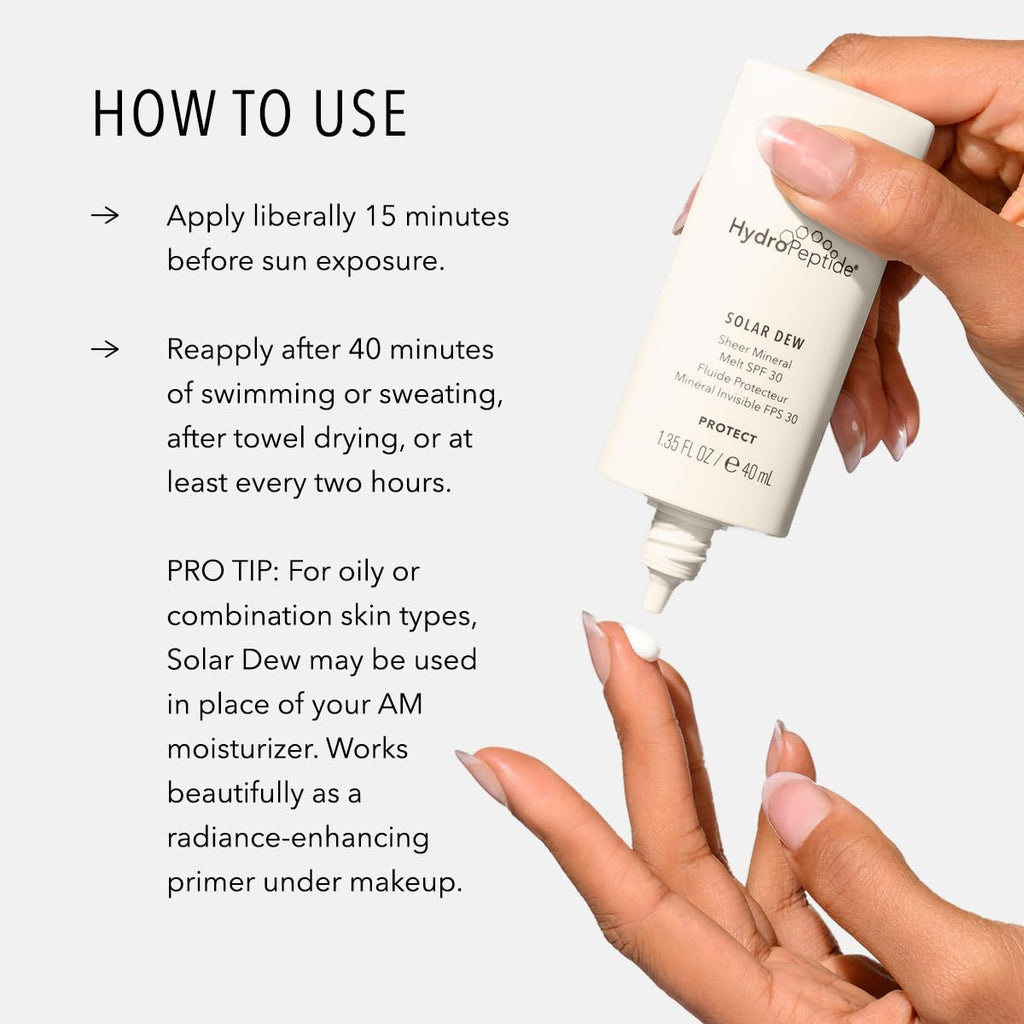 HydroPeptide Solar Dew Sheer Mineral Melt SPF30 Facial Moisturizer, Sunscreen & Primer, 1.35 Ounce