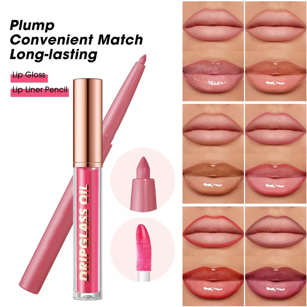 Hyesamyo Dark Red Lip Gloss Lip Liner Set – 12 Shades, Lip Oil, Waterproof