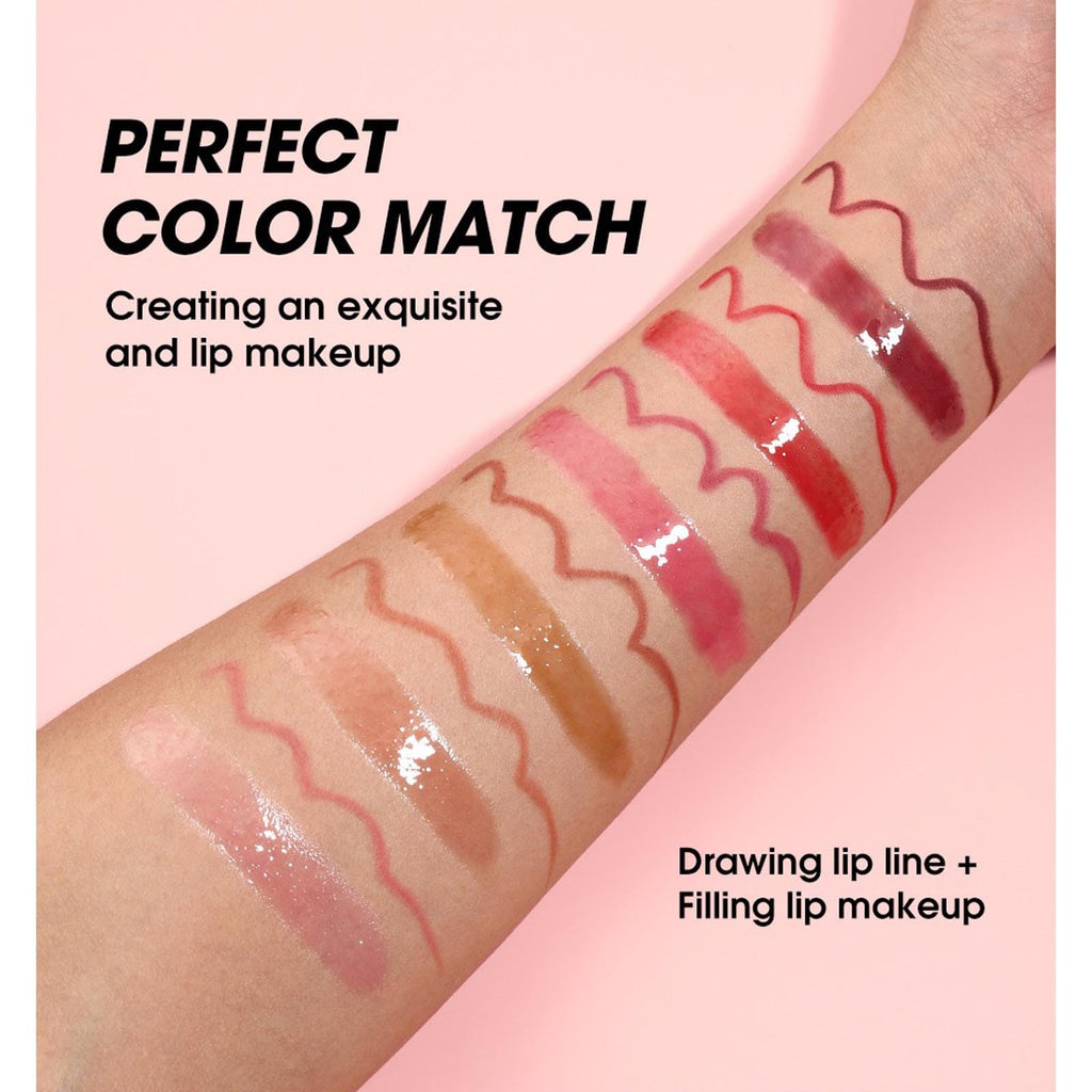 Hyesamyo Dark Red Lip Gloss Lip Liner Set – 12 Shades, Lip Oil, Waterproof