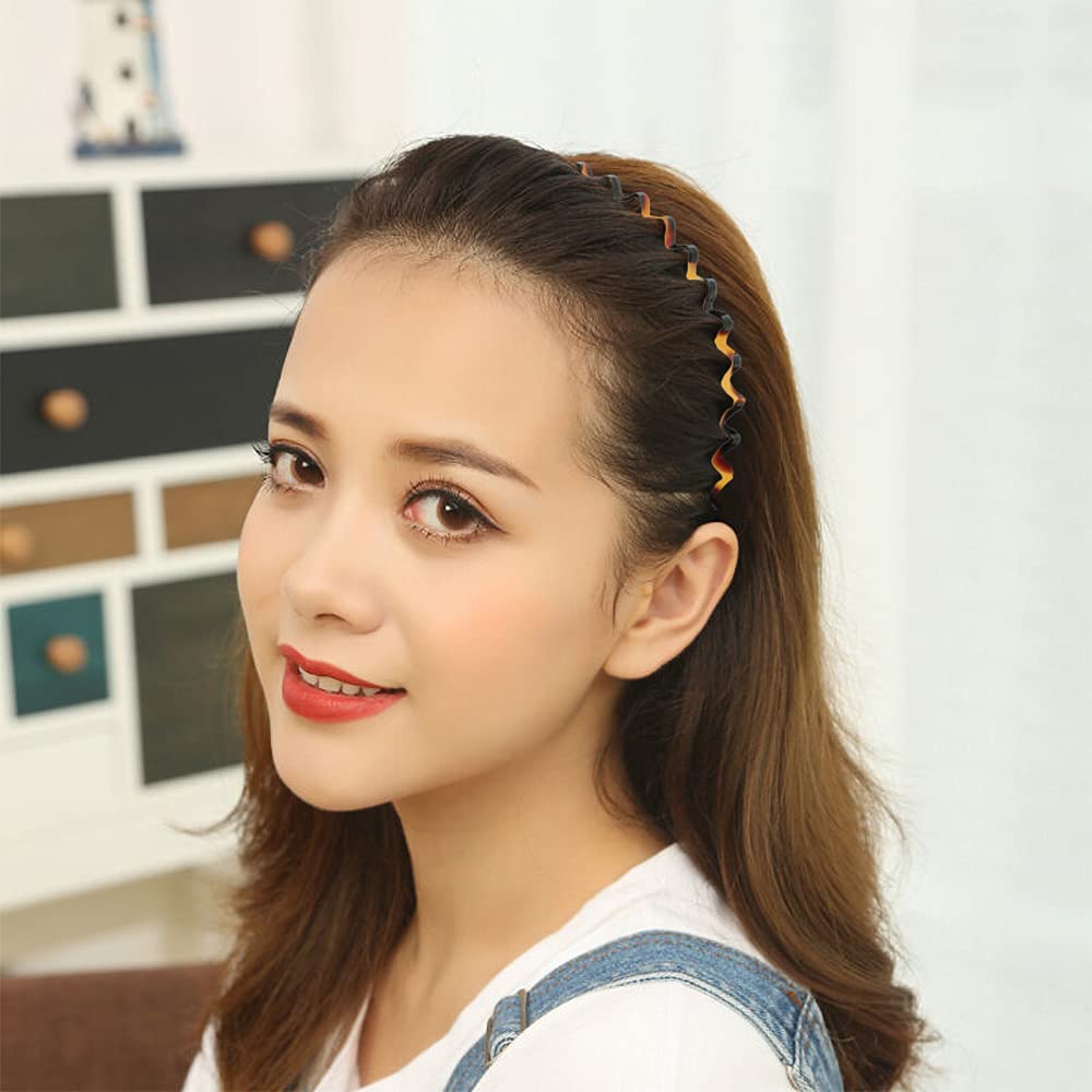 HYFEEL Wavy Headbands – Non-Slip Skinny Hair Bands (2 Pack, Tortoise Shell & Ivory)
