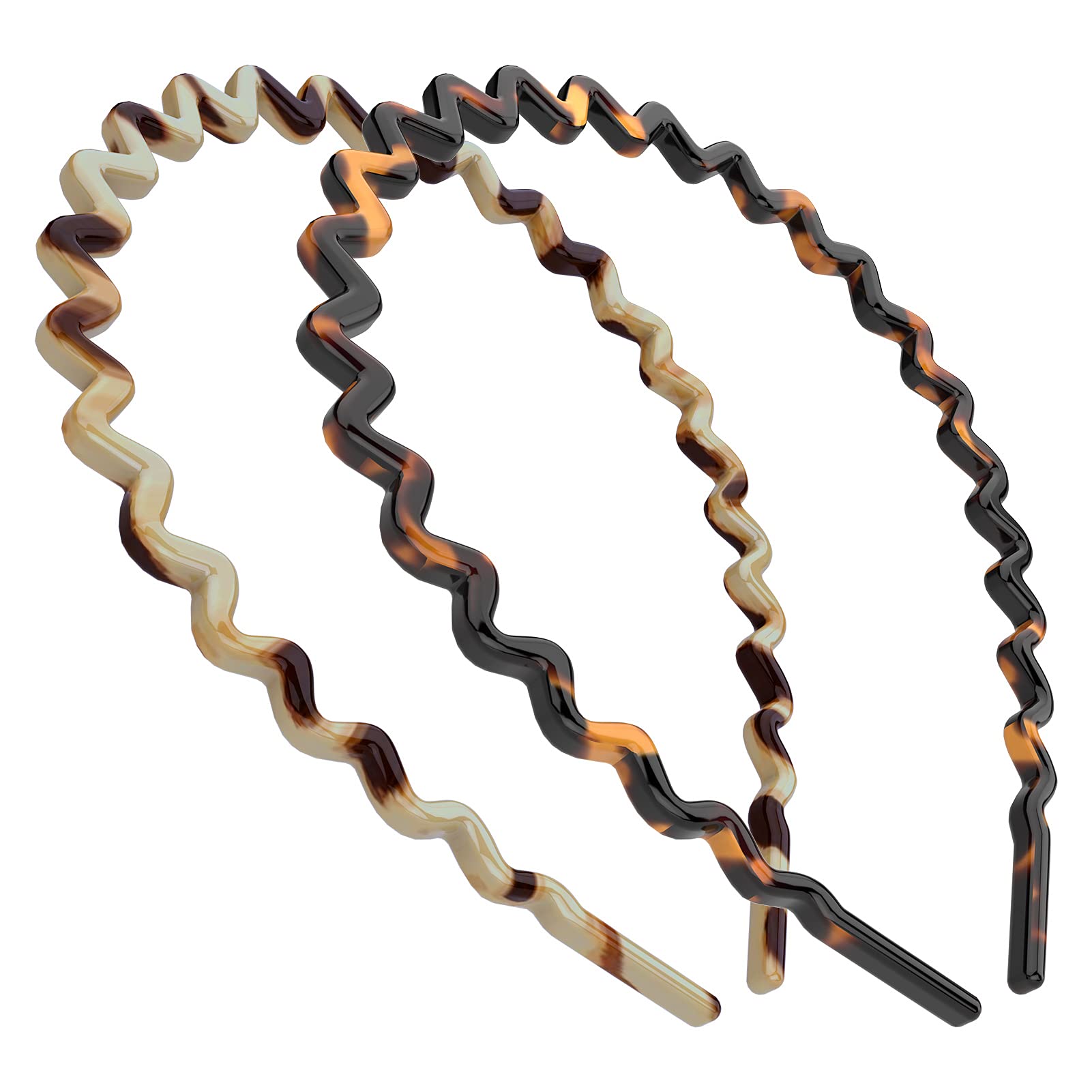 HYFEEL Wavy Headbands – Non-Slip Skinny Hair Bands (2 Pack, Tortoise Shell & Ivory)