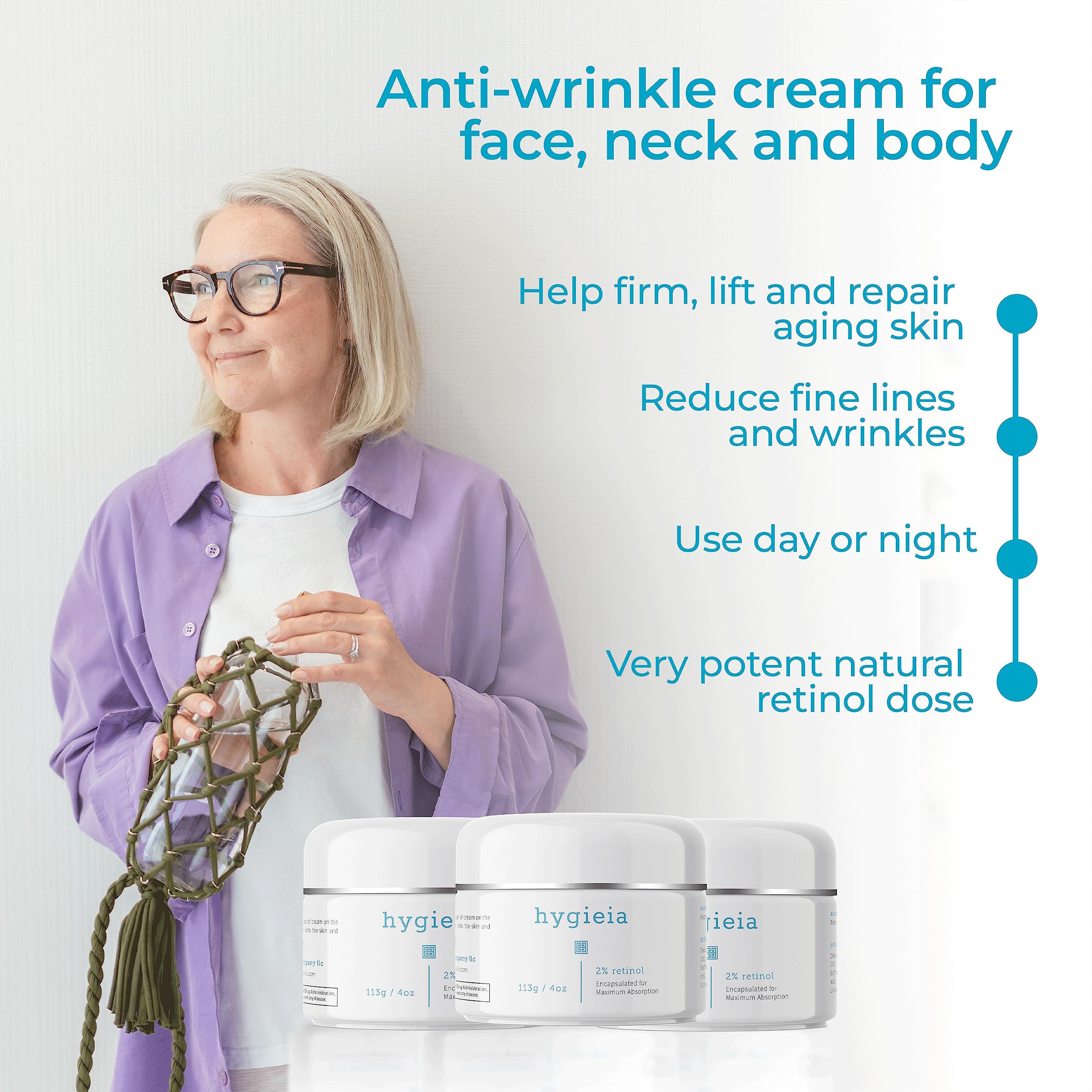 Hygieia + Encapsulated 2% Retinol Cream – Liposomal Anti-Wrinkle for Face, Neck & Body
