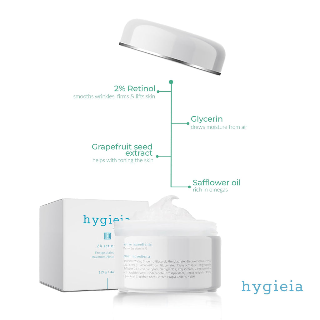 Hygieia + Encapsulated 2% Retinol Cream – Liposomal Anti-Wrinkle for Face, Neck & Body