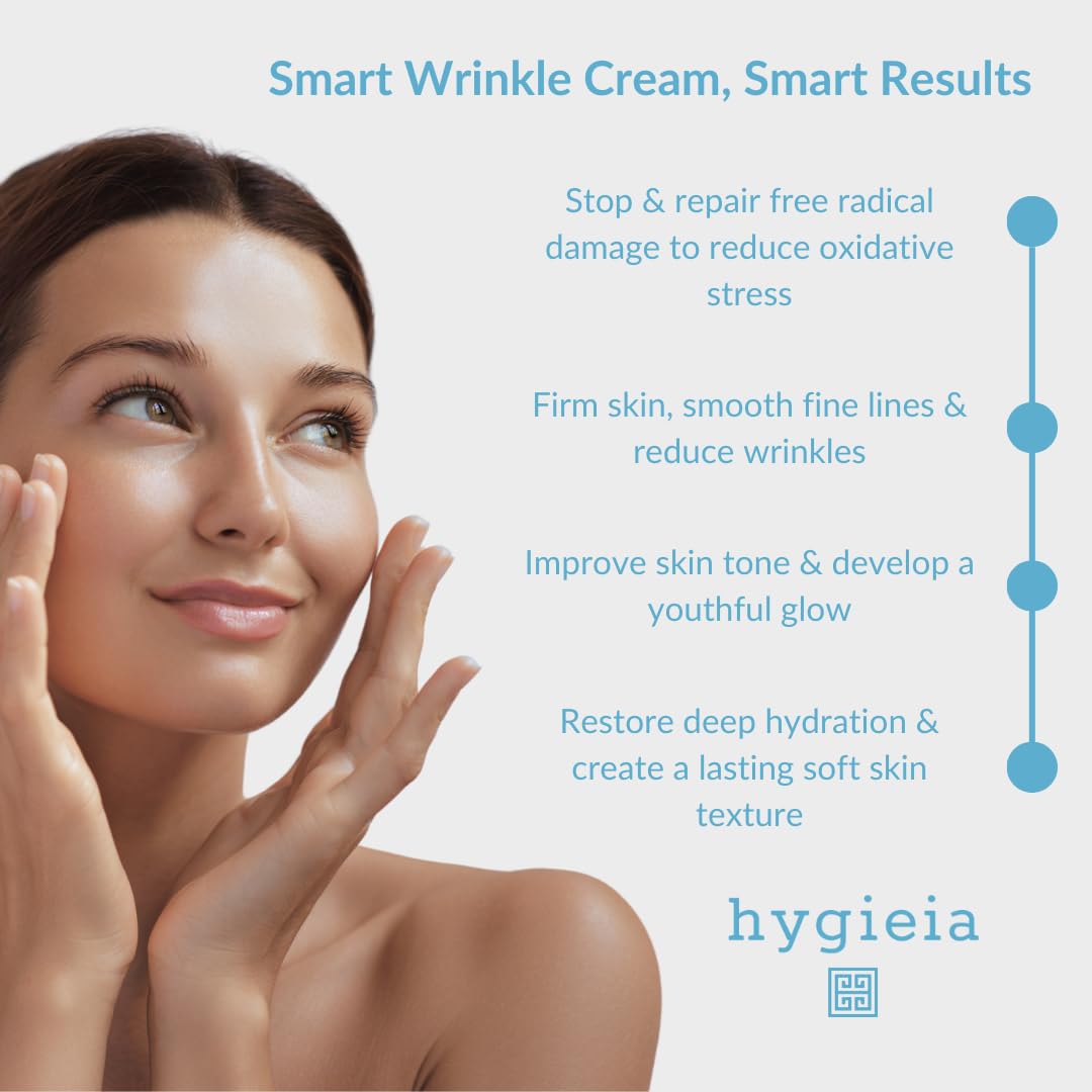 Hygieia+ Smart Wrinkle Cream | Bio-Active Liposomal Anti-Aging Moisturizer with Idebenone 1%, Retinol & Hyaluronic Acid | Deep Hydration for Fine Lines | 4 oz
