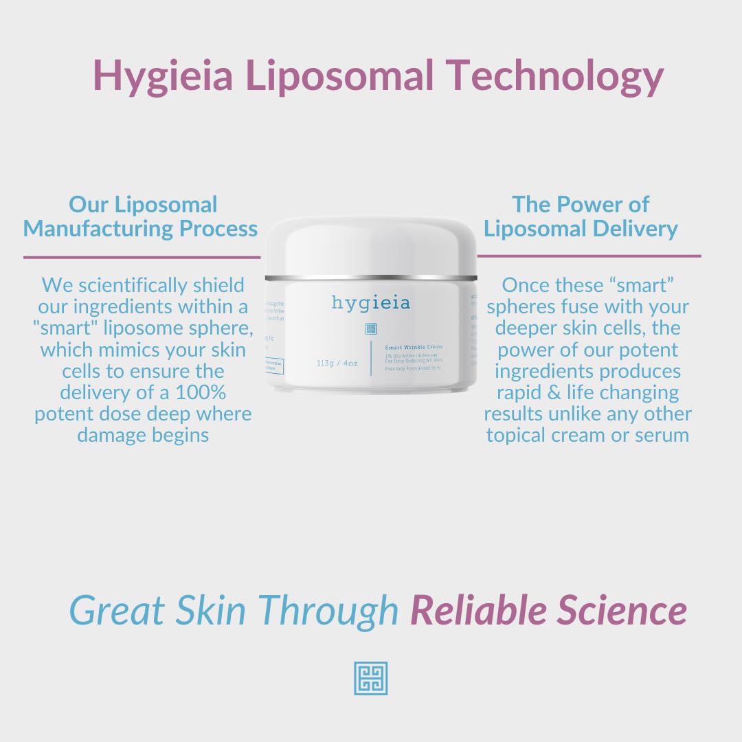 Hygieia+ Smart Wrinkle Cream | Bio-Active Liposomal Anti-Aging Moisturizer with Idebenone 1%, Retinol & Hyaluronic Acid | Deep Hydration for Fine Lines | 4 oz