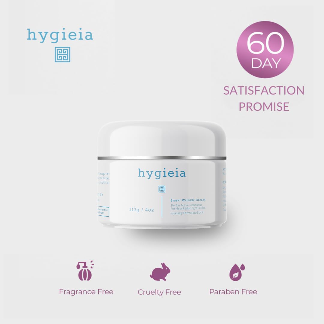 Hygieia+ Smart Wrinkle Cream | Bio-Active Liposomal Anti-Aging Moisturizer with Idebenone 1%, Retinol & Hyaluronic Acid | Deep Hydration for Fine Lines | 4 oz