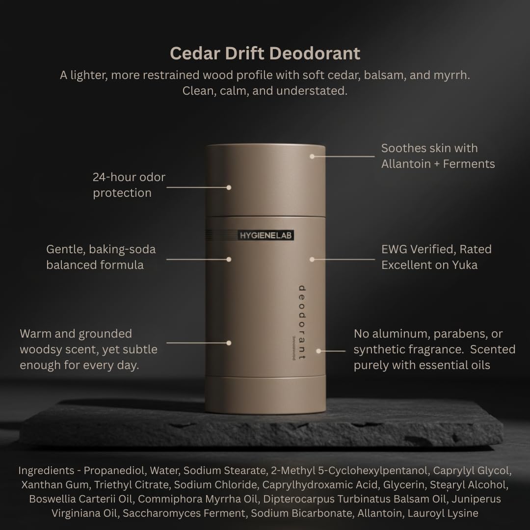 HygieneLab Cedar Drift Aluminum-Free Deodorant – EWG Verified, Gentle