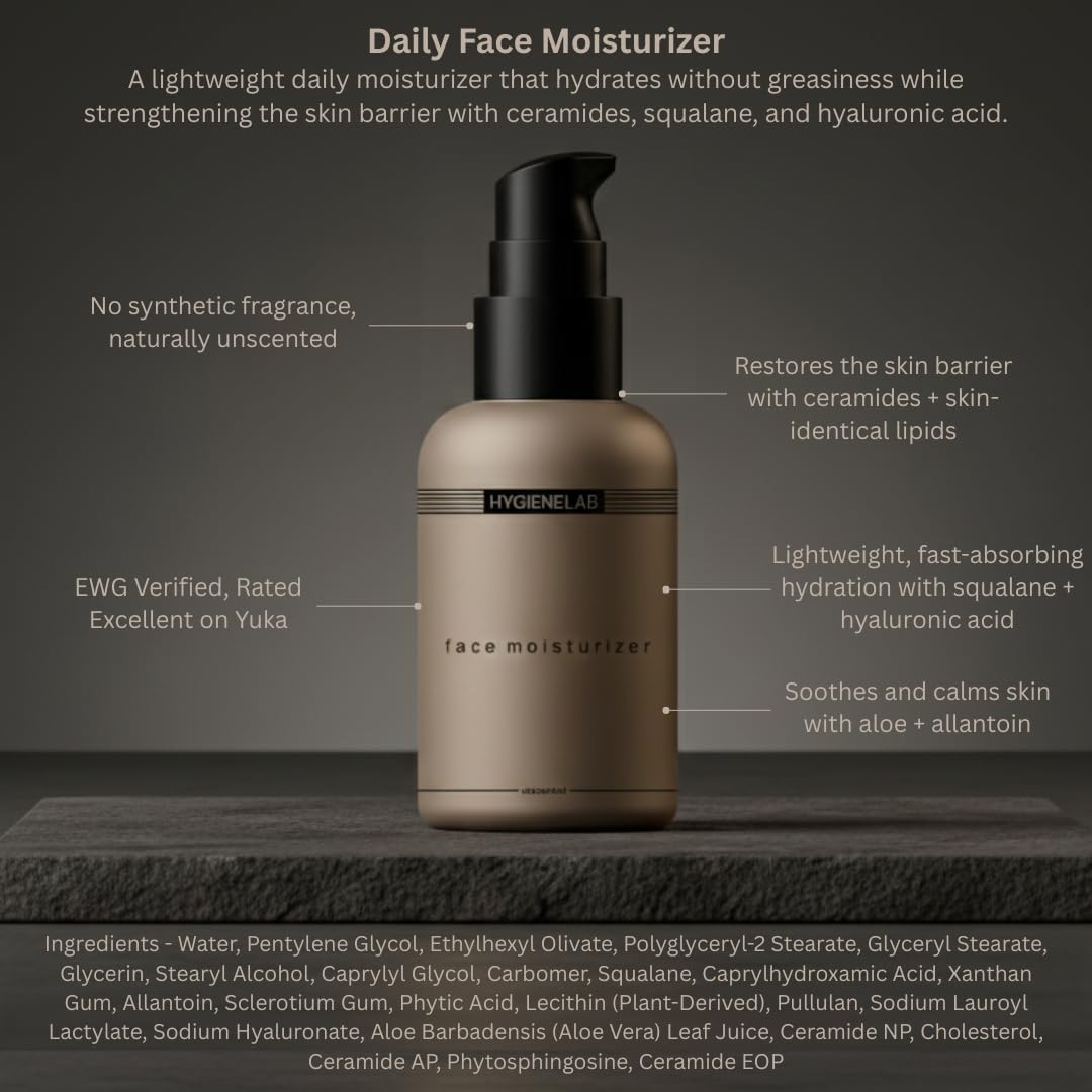 HygieneLab Face Moisturizer – EWG Verified, Unscented, Non-Greasy Hydration (1.7 fl oz)
