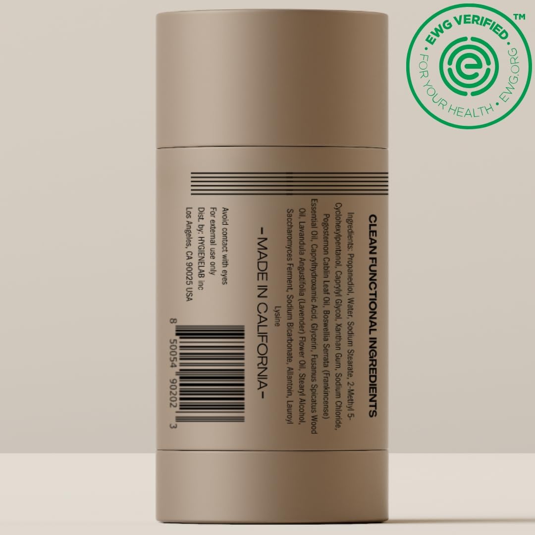 HygieneLab Men's Deodorant – Aluminum-Free, 24-Hour+ Odor Protection, EWG Verified, Smooth Glide, Essential Oils, Premium Sandalwood Scent