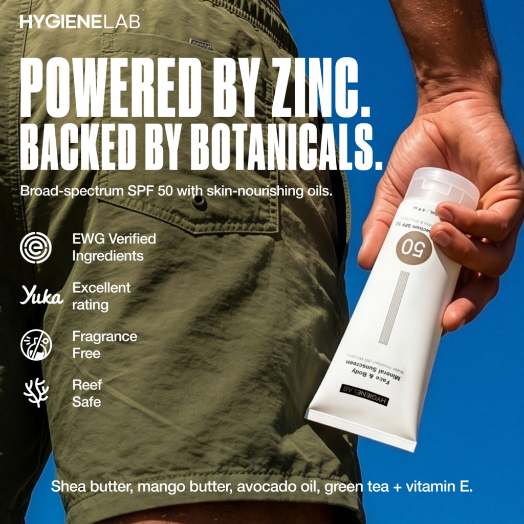 HygieneLab Mineral Sunscreen SPF 50 – Invisible Sheer Finish, Reef Safe, 6 oz