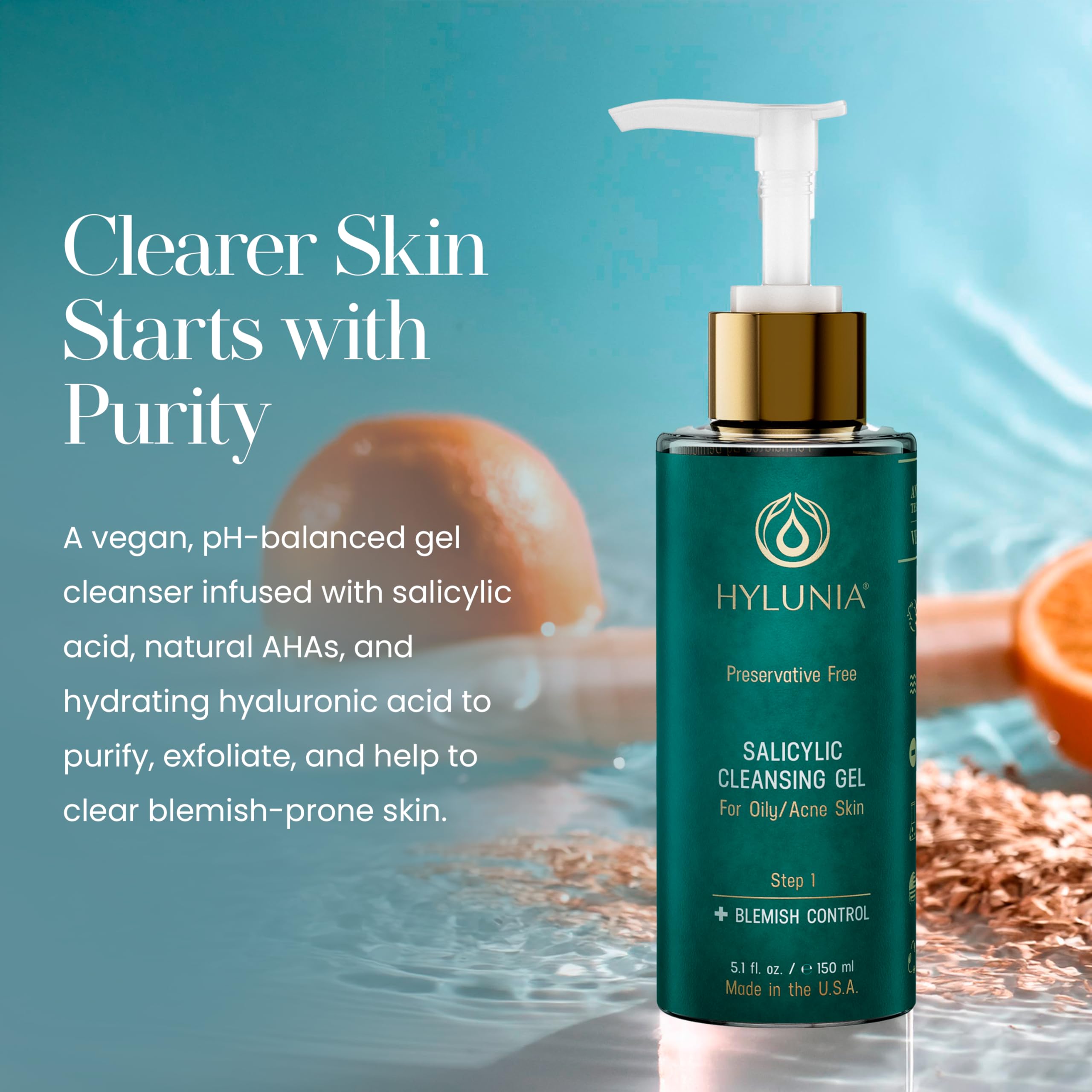 Hylunia Salicylic Facial Cleansing Gel – Deep Pore Cleanser for Oily & Acne-Prone Skin | Hydrates & Brightens