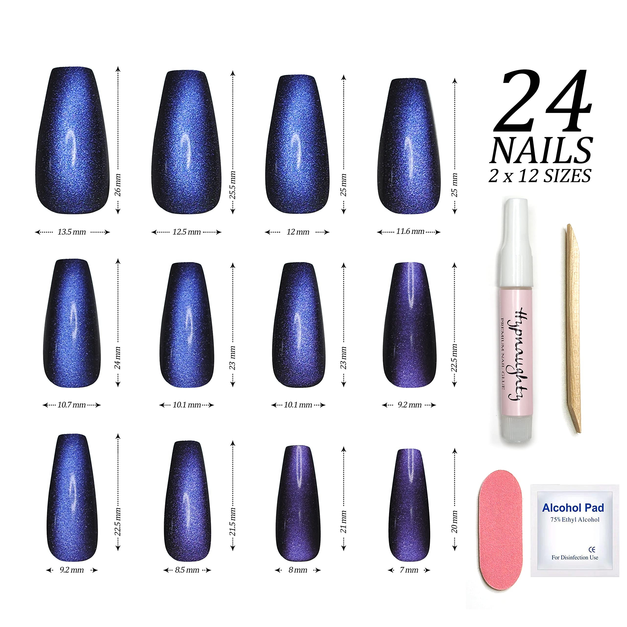 Hypnaughty 24-Pcs Stardust Cat Eye Coffin Press-On Nails Kit with Glue
