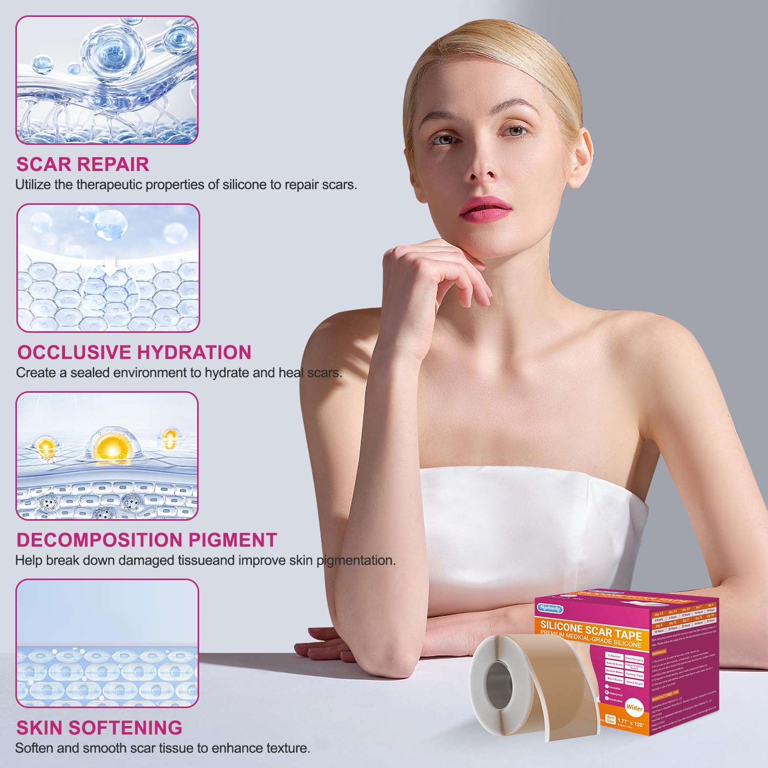 Hysimedy Silicone Scar Sheets – Medical Grade Scar Tape 4.5 cm x 120 in