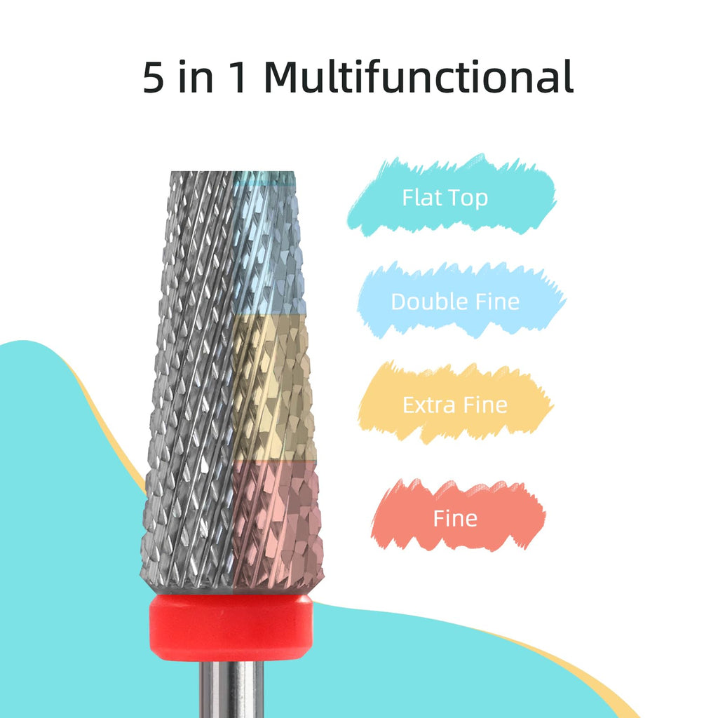 HYTOOS Flat Top 5 in 1 Nail Bit – Tungsten Carbide Cross Tapered 3/32 Shank, 2-Way Rotation