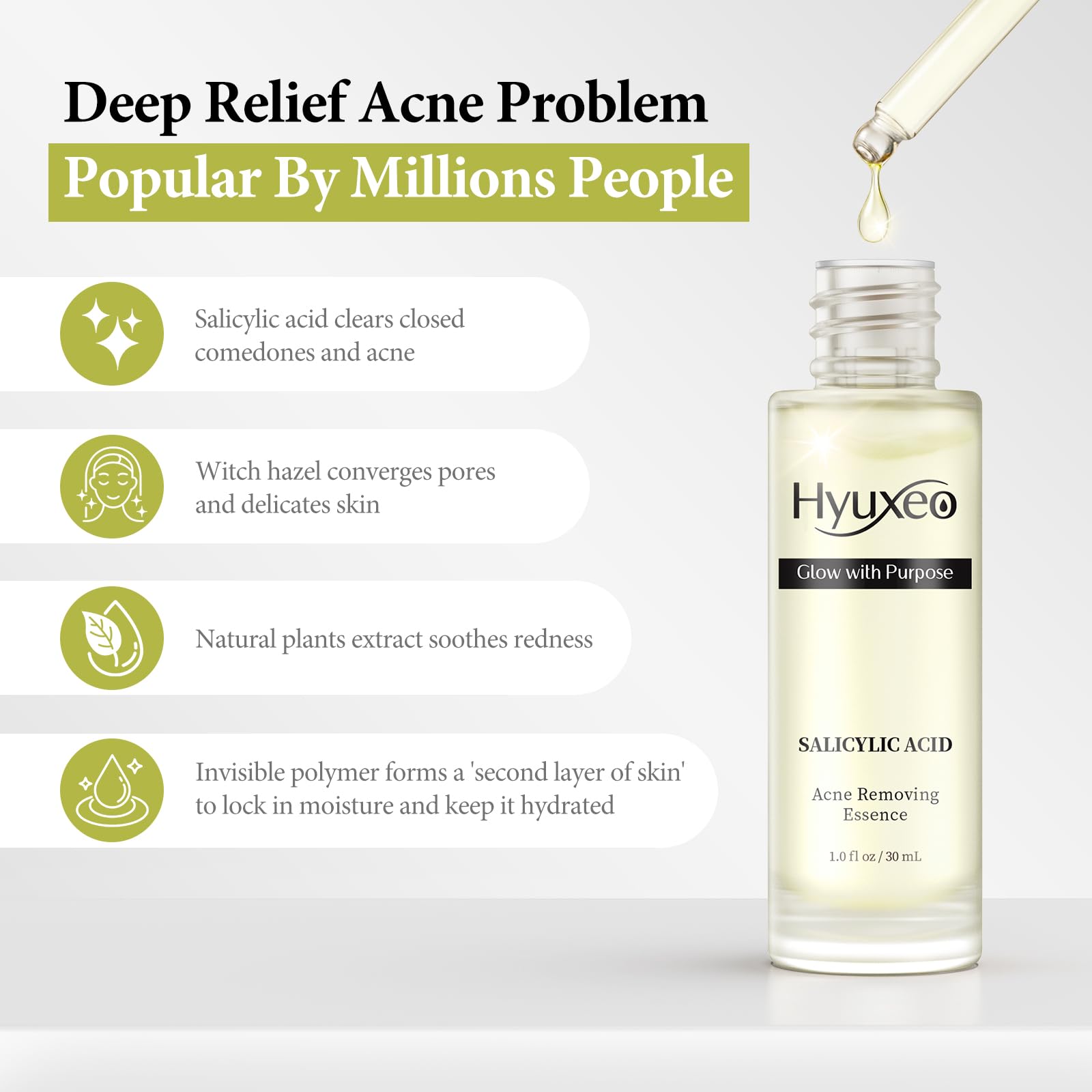 Hyuxeo Salicylic Acid Serum – Acne & Pore Minimizing | Glycolic + Witch Hazel