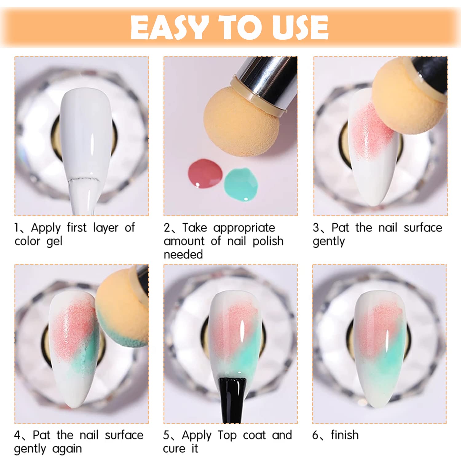 HYWWPFLAY 5Pcs Ombre Nail Brush & Sponges Set – Gradient Nail Art Tools for Gel Polish
