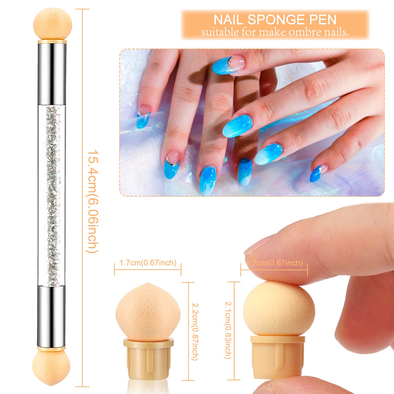 HYWWPFLAY 5Pcs Ombre Nail Brush & Sponges Set – Gradient Nail Art Tools for Gel Polish