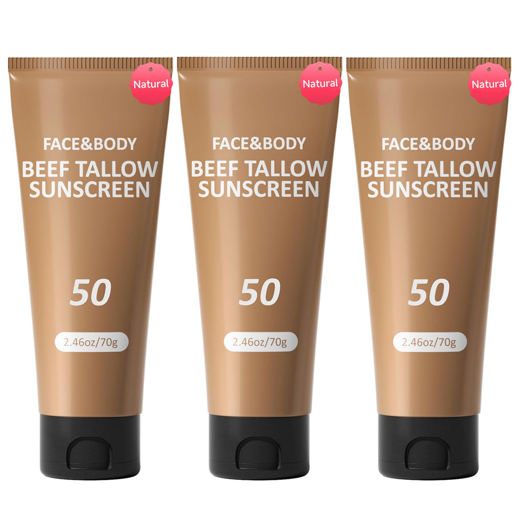 HZENPPOR Beef Tallow Sunscreen – Reef-Safe, Non-Greasy Face & Body Sunblock – 3 Pack