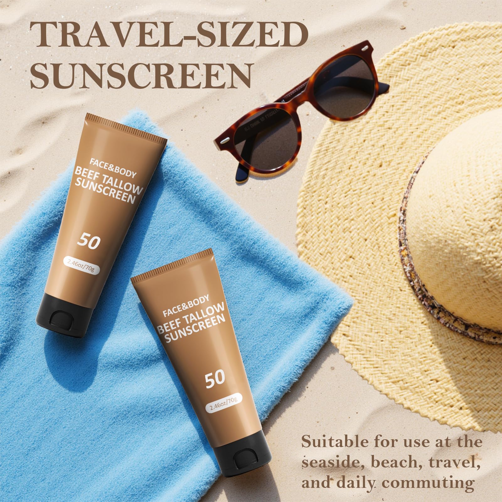 HZENPPOR Beef Tallow Sunscreen – Reef-Safe, Non-Greasy Face & Body Sunblock – 3 Pack