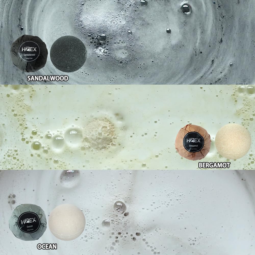 HZEX Charcoal Bath Bombs Gift Set – 6-Piece Natural Spa Fizzies with Essential Oils – Handmade Vegan Bath Bombs