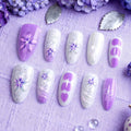 HZJXRT 3D Flower Press On Nails – Purple Glitter Almond Medium, 24Pcs