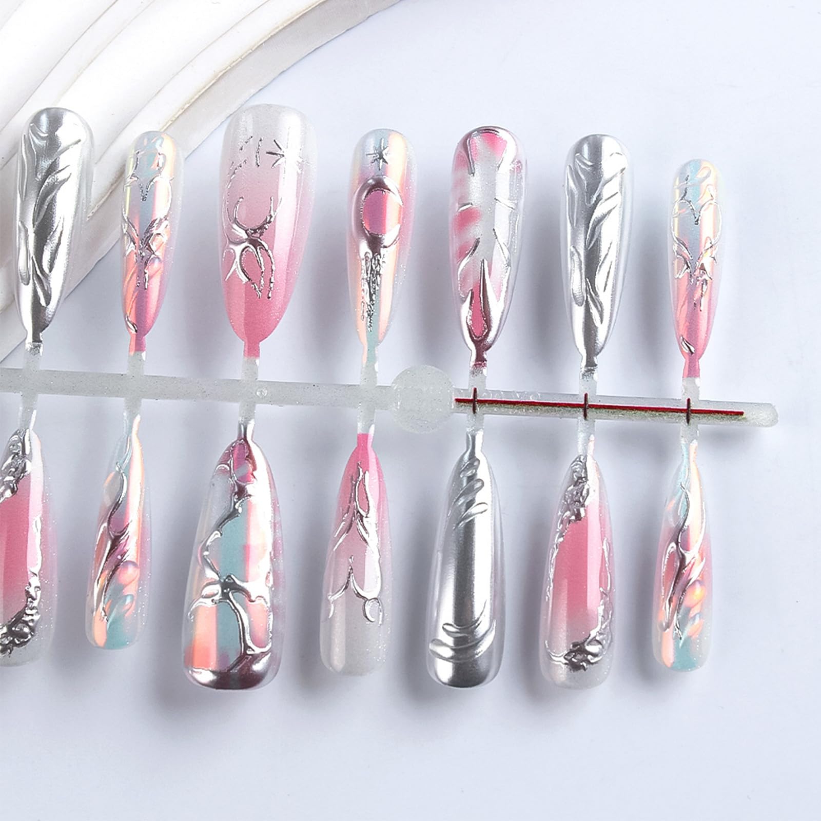 HZJXRT 30 Pcs 3D Love Heart Press-On Nails – Almond Medium, Glossy Pink Glitter Gradient for Valentine