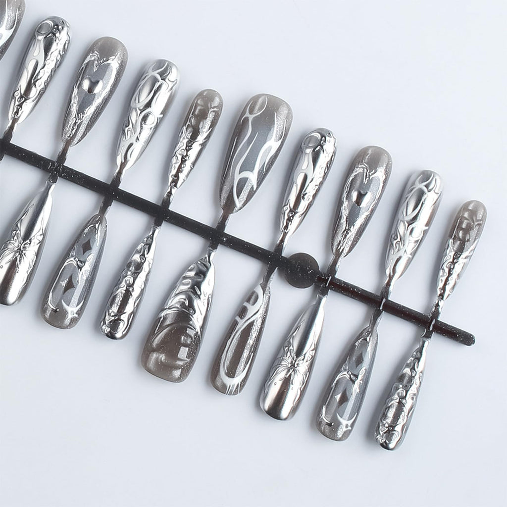 HZJXRT 24-Piece 3D Love Heart Press-On Nails – Butterfly Design, Almond Medium, Valentine Gel Nails