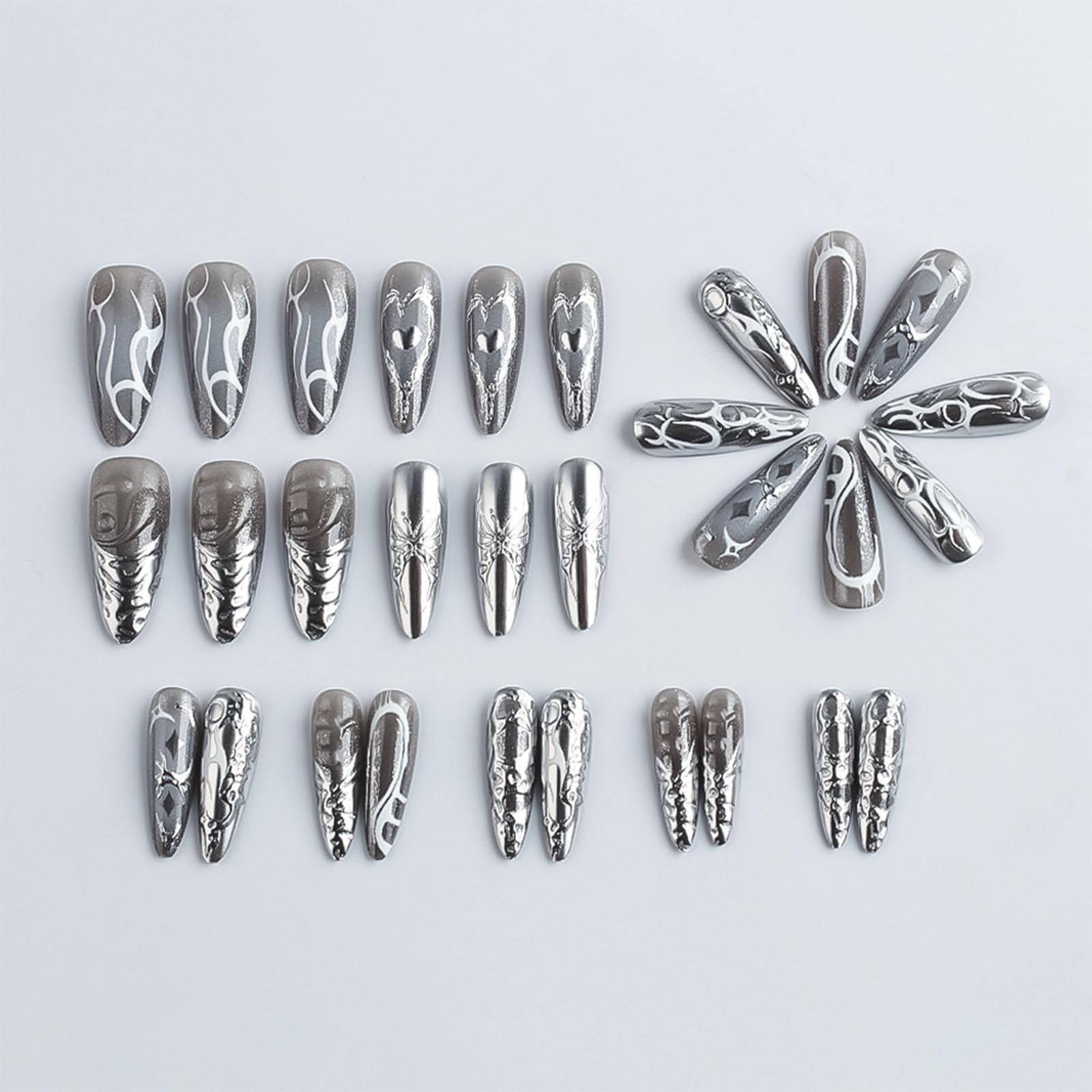 HZJXRT 24-Piece 3D Love Heart Press-On Nails – Butterfly Design, Almond Medium, Valentine Gel Nails